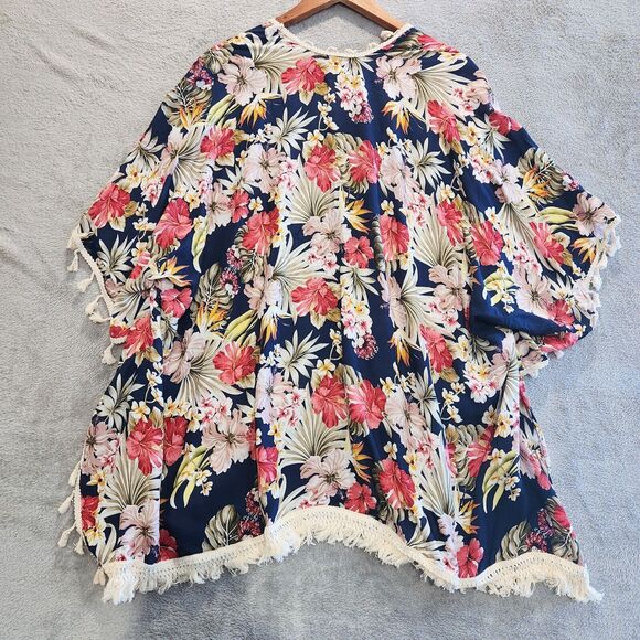 Charming Charlie Navy Floral Fringe Kimono One Size NEW Boho Bloomcore Festival - Picture 4 of 8